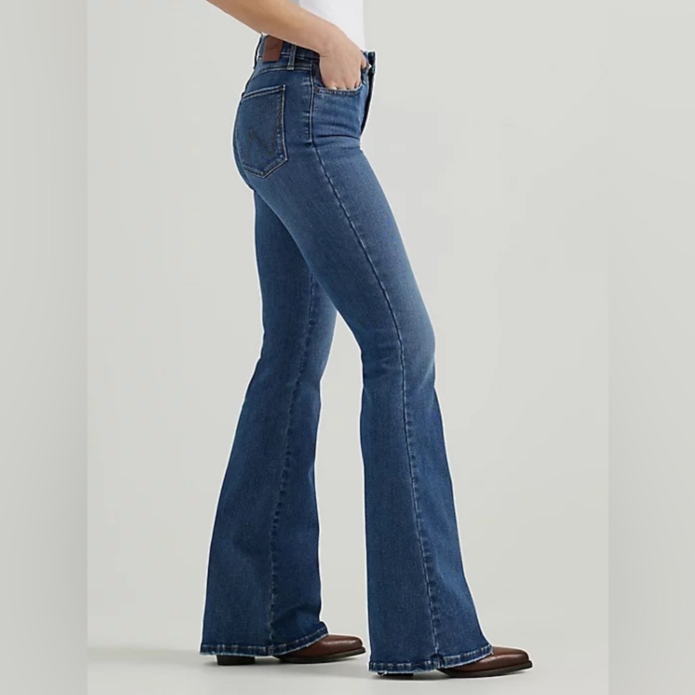 Wrangler Women's High-Rise Dark Blue Flare Jeans - Picture 2 of 7